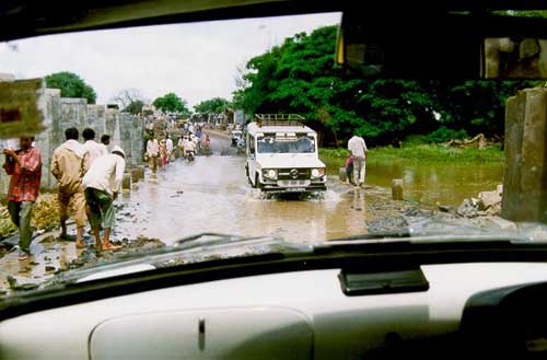 A flooded road in Aurangabad, India, near Bombay
