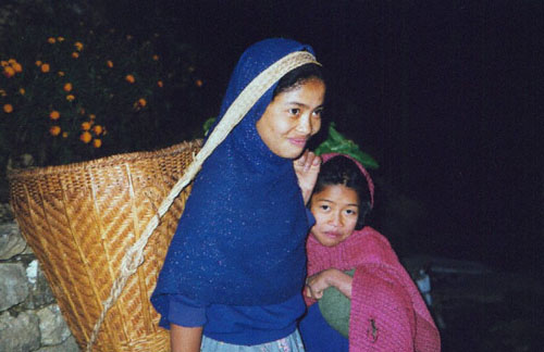2 village girls while trekking in the Himalaya of Nepal 