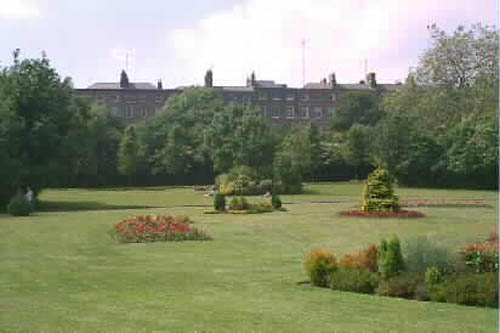 Merrion Square Gardens with Georgian townhouses in
the background 